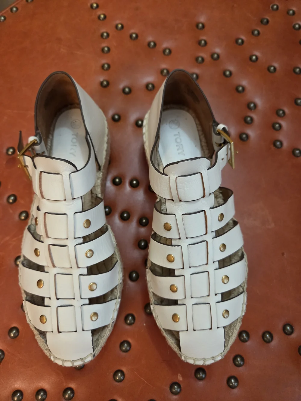 Tory Burch White Leather Espadrille Platform Mules